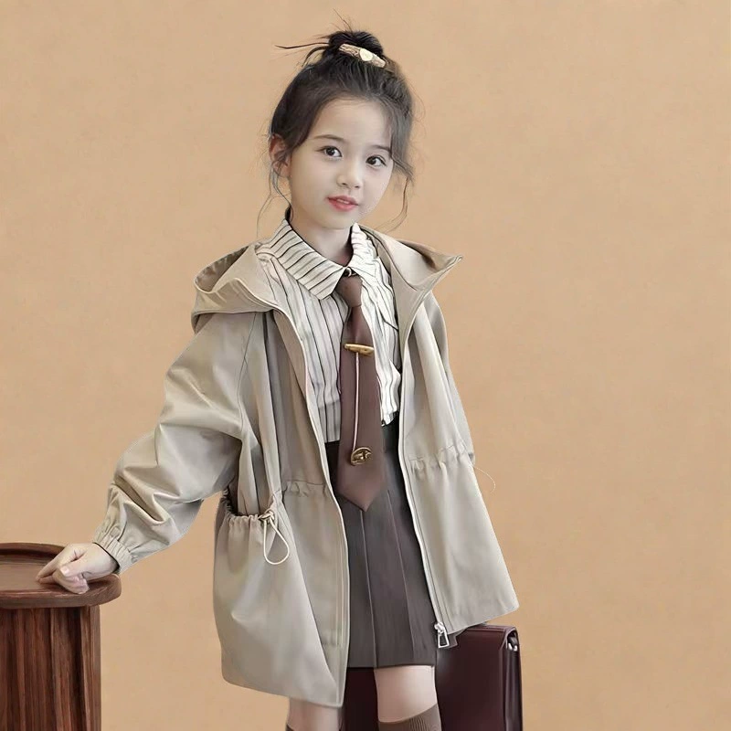 Детский трench coat с капюшоном, куртка, средней длины