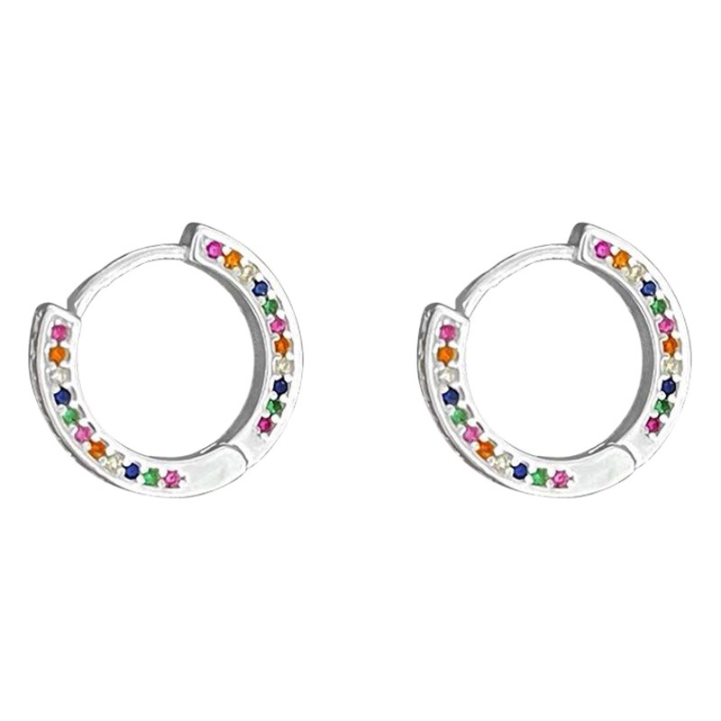 Pendientes círculo de plata 925 Pendientes de circón de color incrustado con diamantes para hombres y mujeres pendientes de nicho simples pendientes de pareja