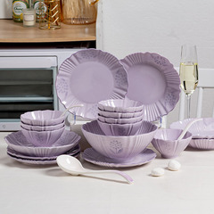 紫鈴蘭特別好看的飯碗釉下彩家用新款餐具高級感陶瓷碗盤套裝