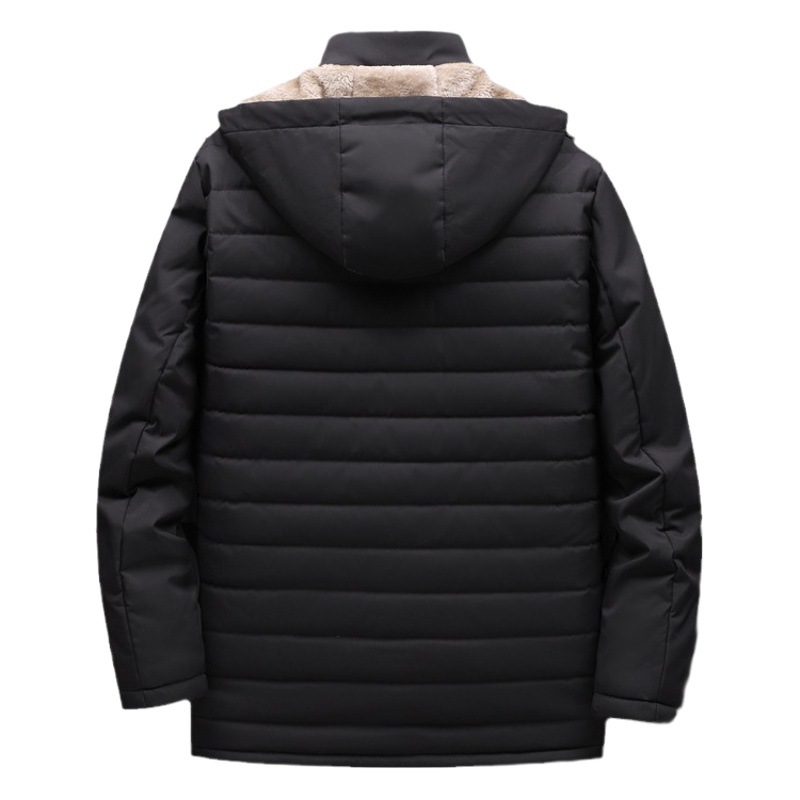 Invierno de los hombres forrados de lana gruesa moda casual chaqueta de todo partido con capucha desmontable caliente resistente al frío de los hombres chaqueta de algodón acolchado fuera