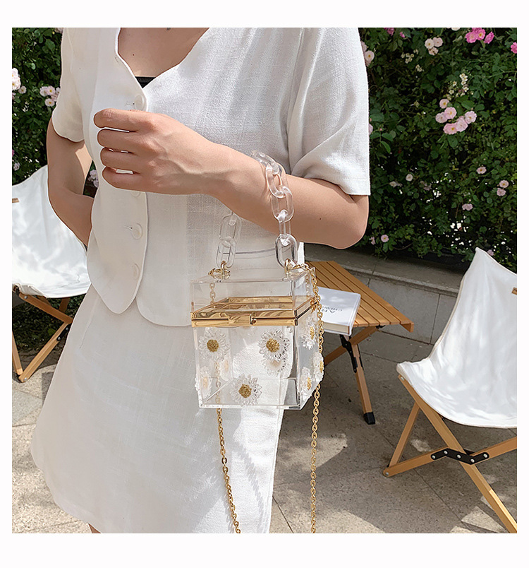 New Fashion Small Daisy Acrylic Transparent Pearl Chain Armpit Bag Wholesale Nihaojewelry display picture 5
