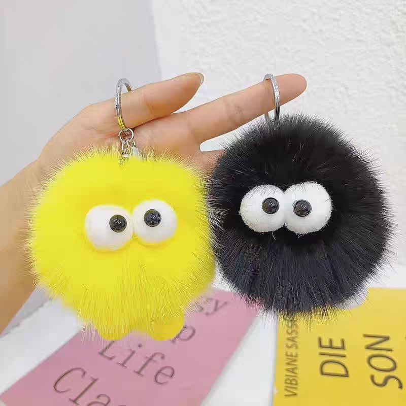 Cute pelo de zorro pequeña bola de carbón coche llavero colgante en elfo peluche bolso colgante regalo