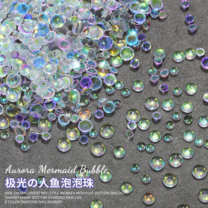 Wholesale explosions mermaid nail jewelry magic color Aurora Bubble bead size mixed flat resin nail accessories Wholesale explosions mermaid nail jewelry magic color Aurora Bubble bead size mixed flat resin nail accessories