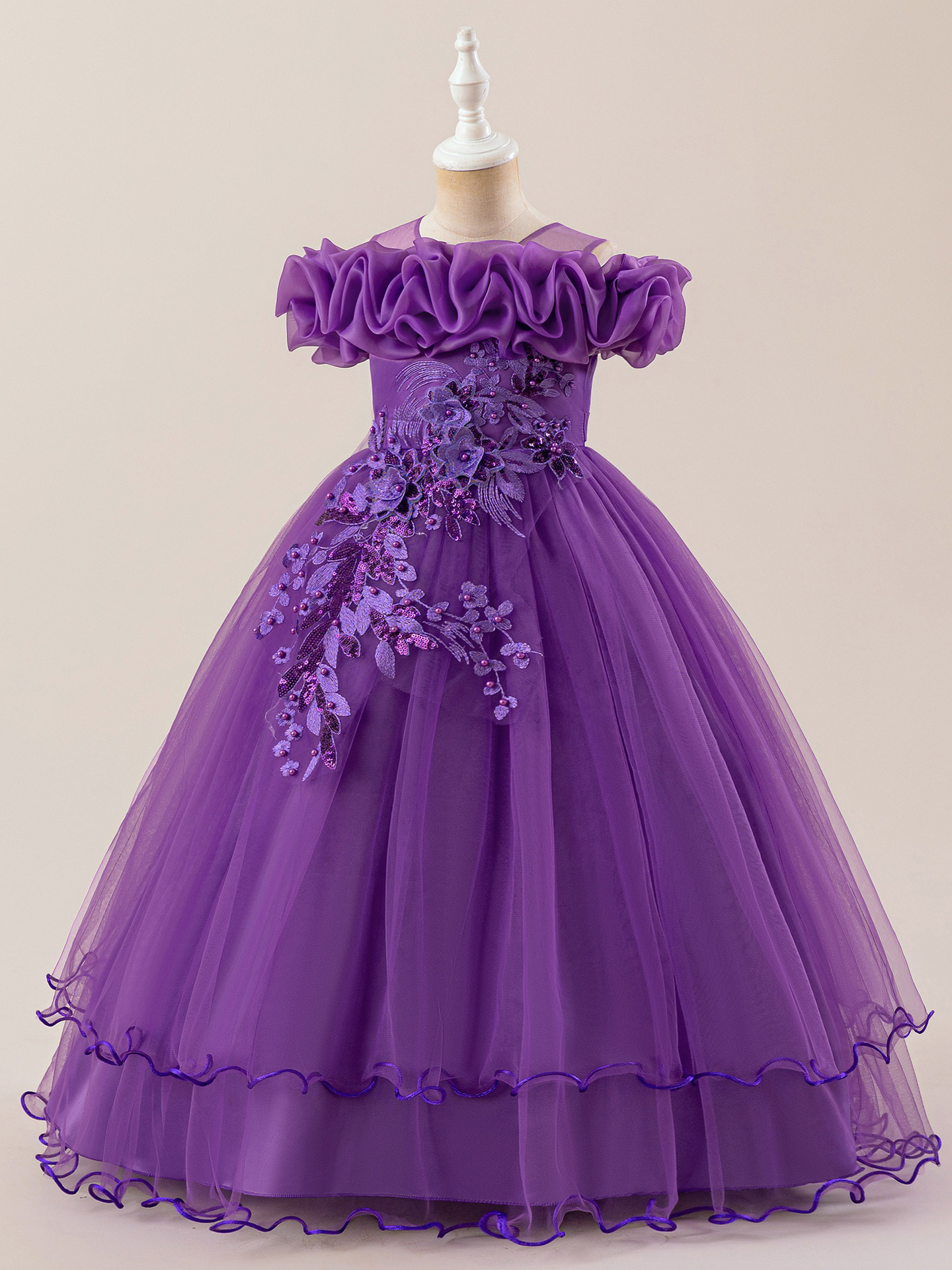 Europa y América vestidos de niñas nuevos vestidos de boda de hombro de flores de cuentas de niños vestidos de princesa vestidos de fiesta de niñas