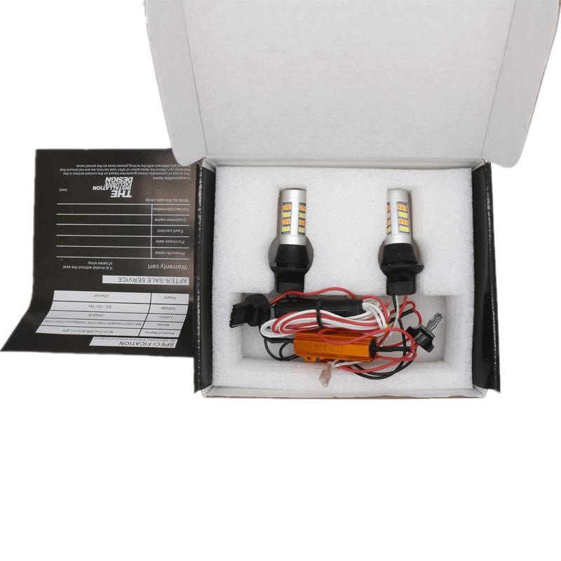 LED luz del coche de dos colores luz de giro luz diurna BA15s T20 7440 2835 42smd con decodificación traje