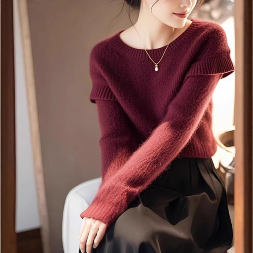 모헤어 블루 소프트 왁스 스웨터 가을과 겨울 새로운 디자인 센스 니쉬 하이 엔드 센스 기질 내부 여성용 니트 탑