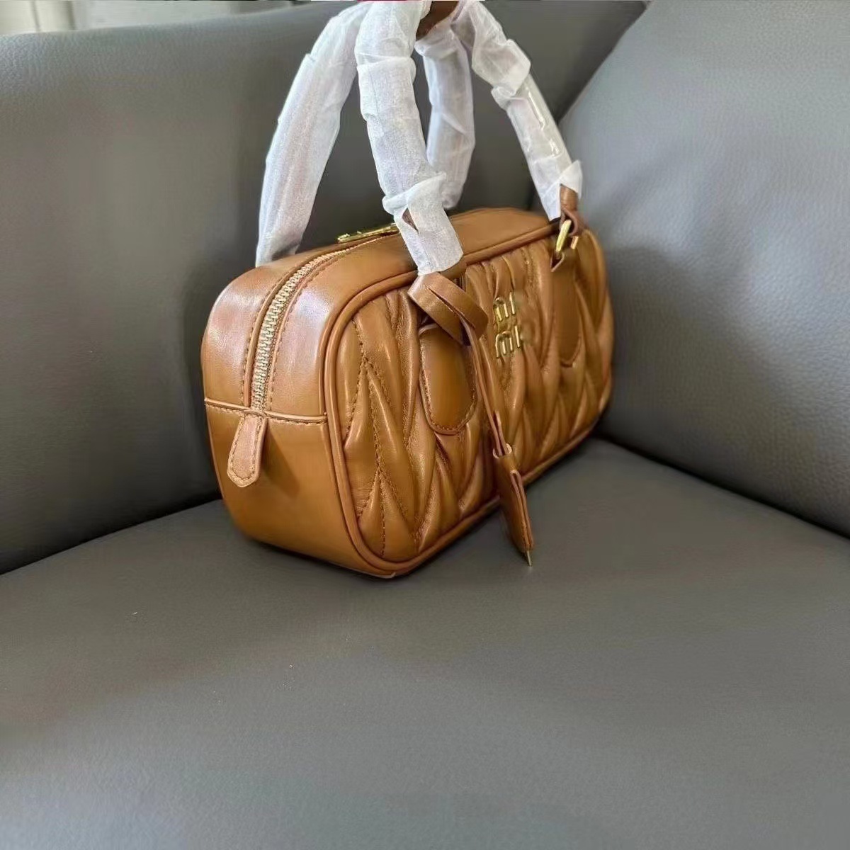 Niche Retro Bowling Crossbody Bag, Small Lambskin Boston Fashion Shoulder Bag, Trendy Genuine Leather Handbag For Women - Thumbnail 4