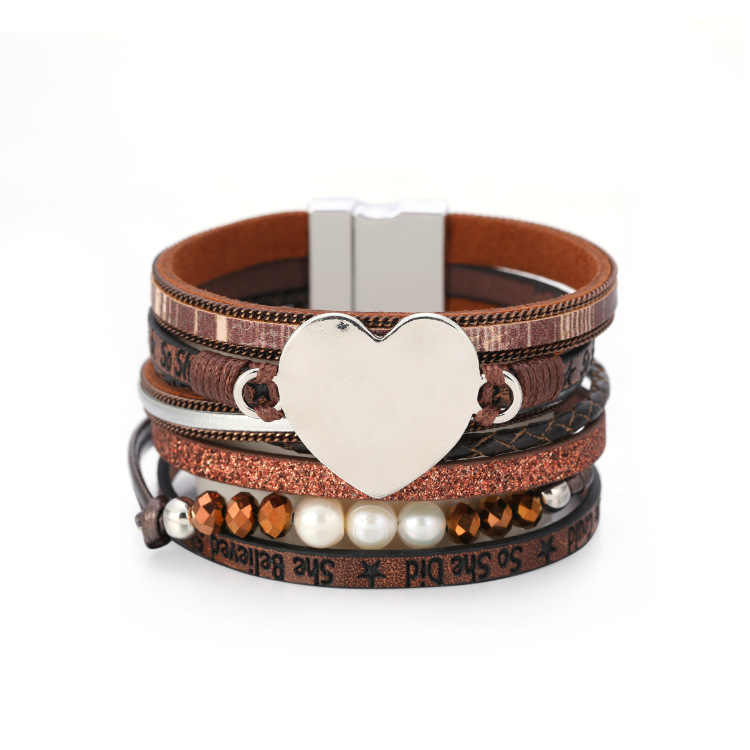 Fashion Multi-layer Heart-shape Pearl Leather Bracelet display picture 15