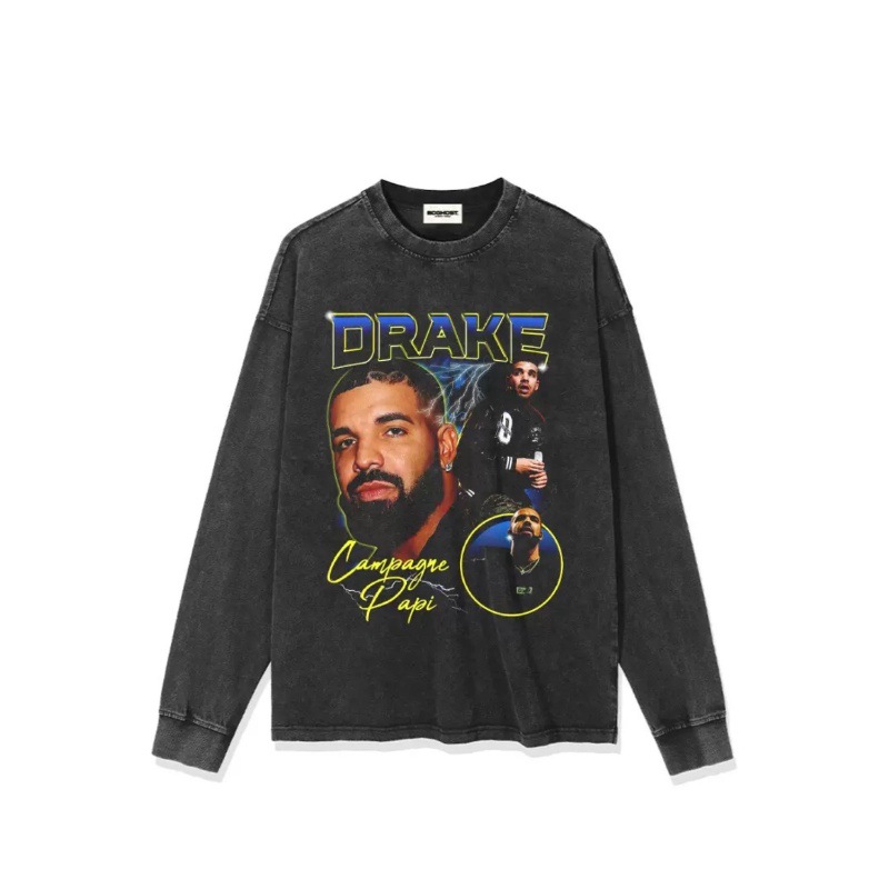 Drake hip hop rap americano estilo callejero estampado retro hace viejo lavado pesado suelto manga corta