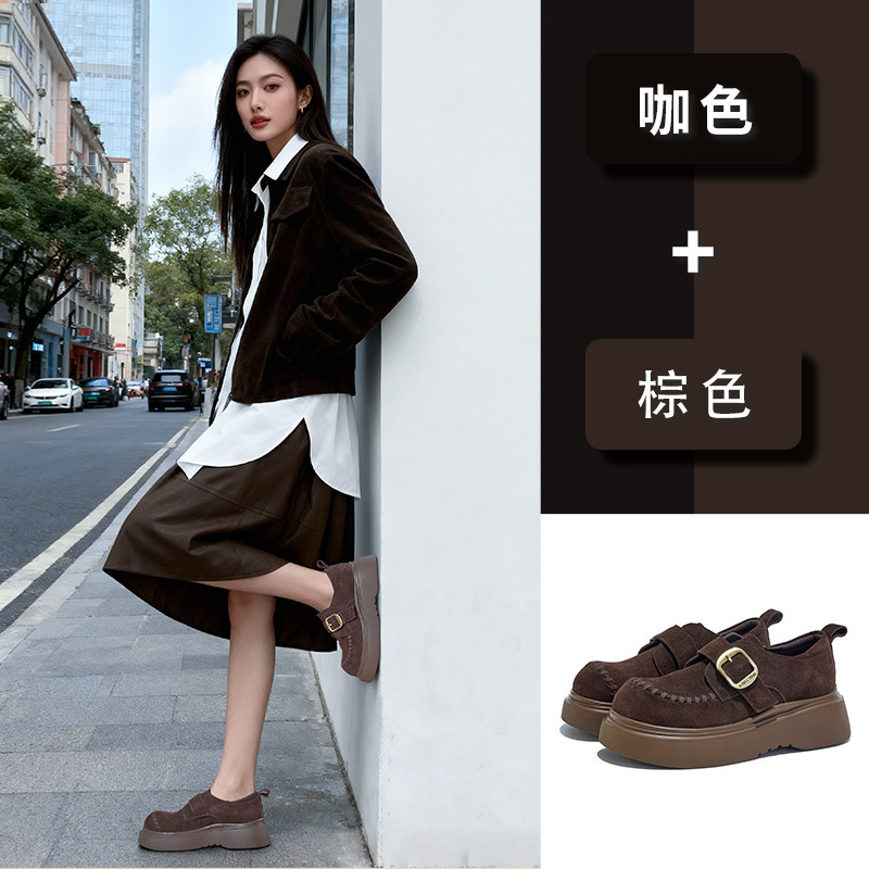 发泡底真皮英伦风单鞋2025秋季新款厚底女鞋休闲时装通勤乐福鞋女|undefined