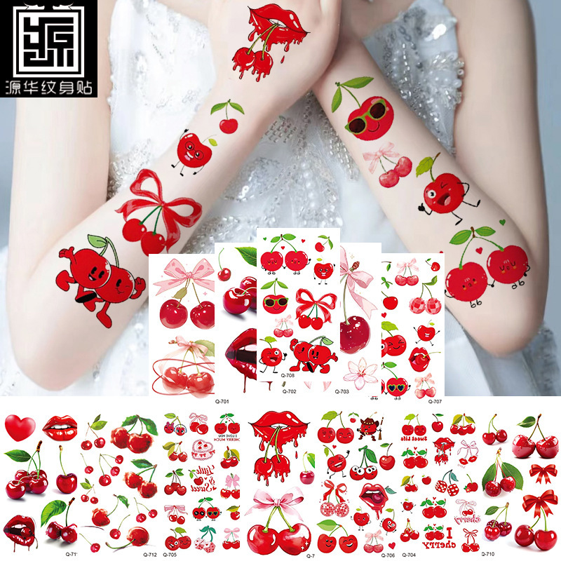 Manufacturer Wholesale Small Fresh Tattoo Stickers High-End Ins Cute Girl Bow Fruit Cherry Tattoo Stickers