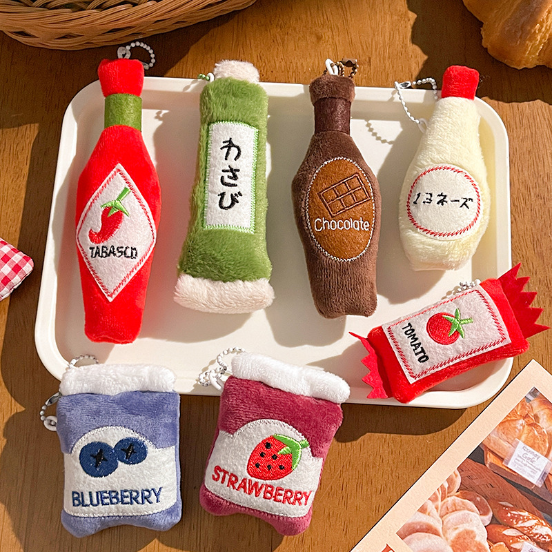 Tomato Sauce Seasoning Bottle Cartoon Plush Pendant for Girls' Bags, Doll Pendant, Keychain Accessory
