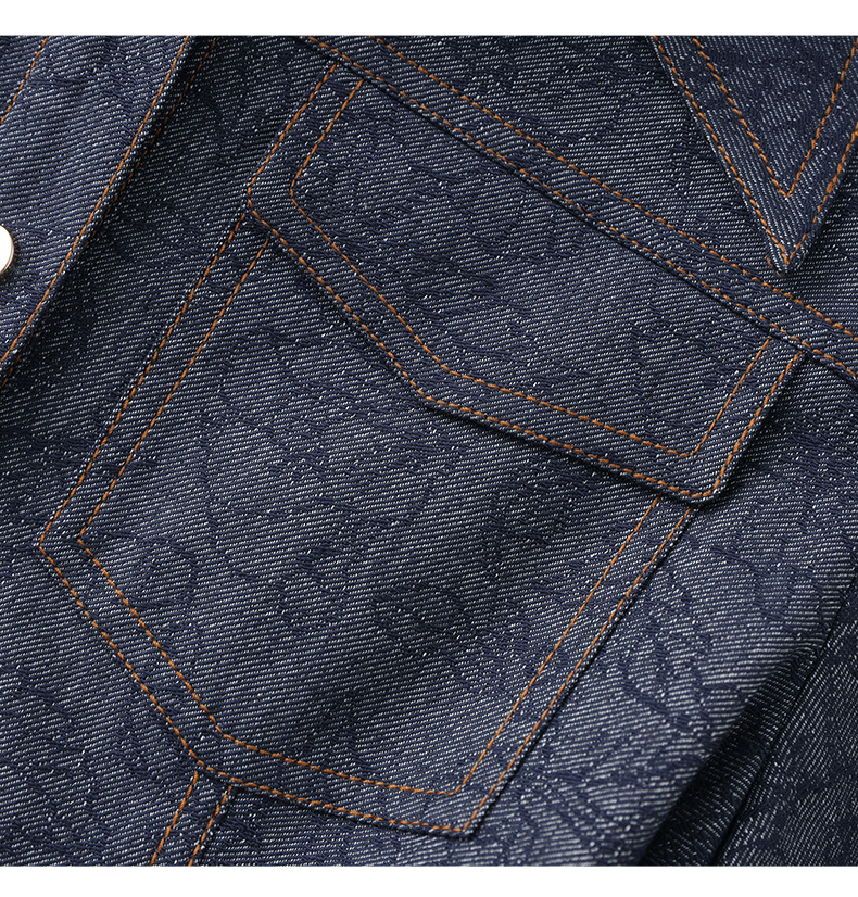 Váy liền denim jacquard cổ điển dáng dài vừa thắt eo tôn dáng — Màu xanh đậm chi tiết 13