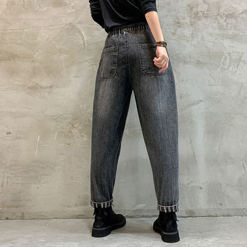 Autumn Retro Women's Loose Plus Size Elastic Waist Harem Pants Casual Nine-Patch Father-in-Law Radish Pants for Women