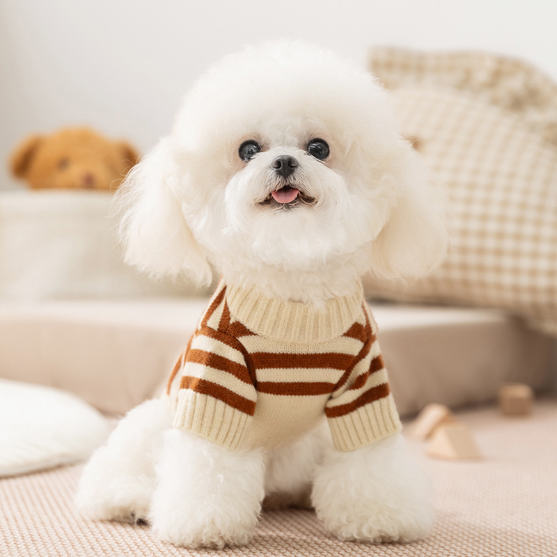 秋冬の新スタイルの中小型猫と犬、3匹のかわいいクマ、縞模様の暖かいセーター、ペットの犬と猫の服