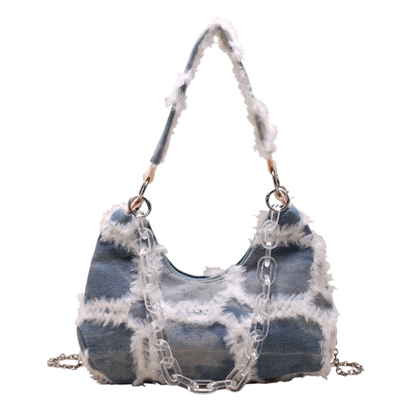 Bolso de cadena de moda de estilo coreano 2023 verano nuevo bolso de hombro de mezclilla de estilo occidental bolsa de mensajero de las mujeres