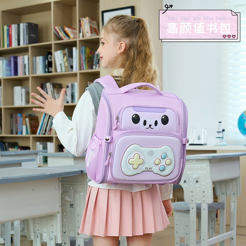 New lightweight, back-protecting, full-opening, large-capacity children's backpack for elementary school girls - wholesale.