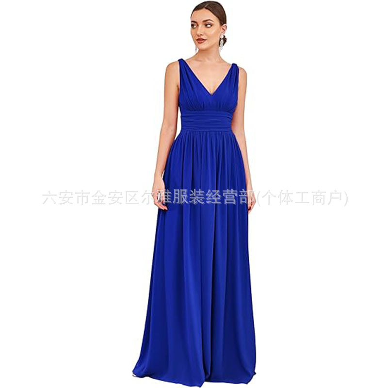 Evening Dress 2026 New Style Women's Elegant Deep V-Neck Sleeveless Chiffon Formal Long Dress Ebay Direct Supply from Manufacturer