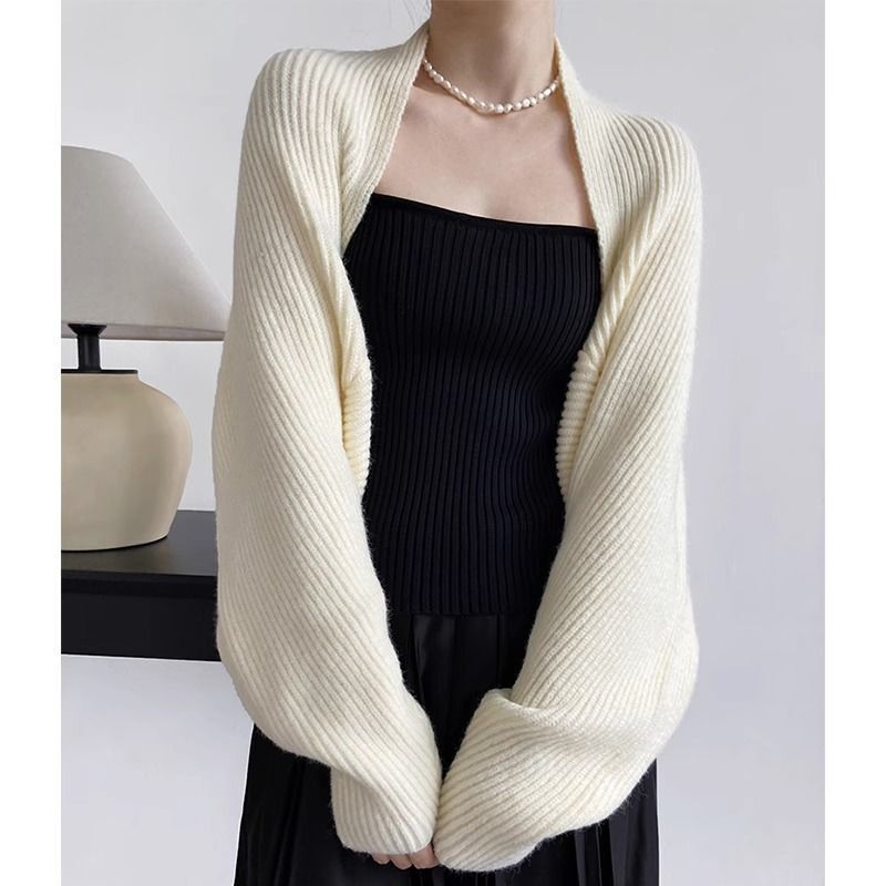 French-Style Chanel-Inspired Camisole Dress with a Knitted Cardigan Jacket for Women, Batwing Sleeve Sweater, Elegant Short Shawl French-Style Chanel-Inspired Camisole Dress with a Knitted Cardigan Jacket for Women, Batwing Sleeve Sweater, Elegant Short Shawl