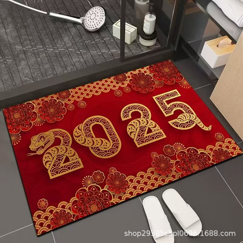 2025年新年红色喜庆地垫家用红色入户门地毯蛇年圈绒防滑工厂批发-阿里巴巴