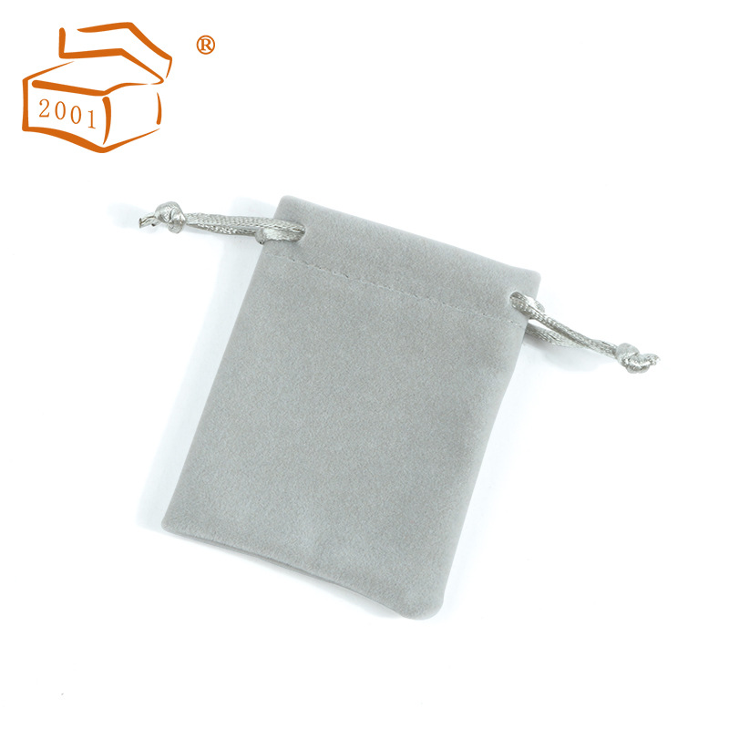Fábrica en stock anillo al por mayor joyería con cordón joyería bolsa de terciopelo gris auricular Wenwan almacenamiento bolsa de cordón personalización