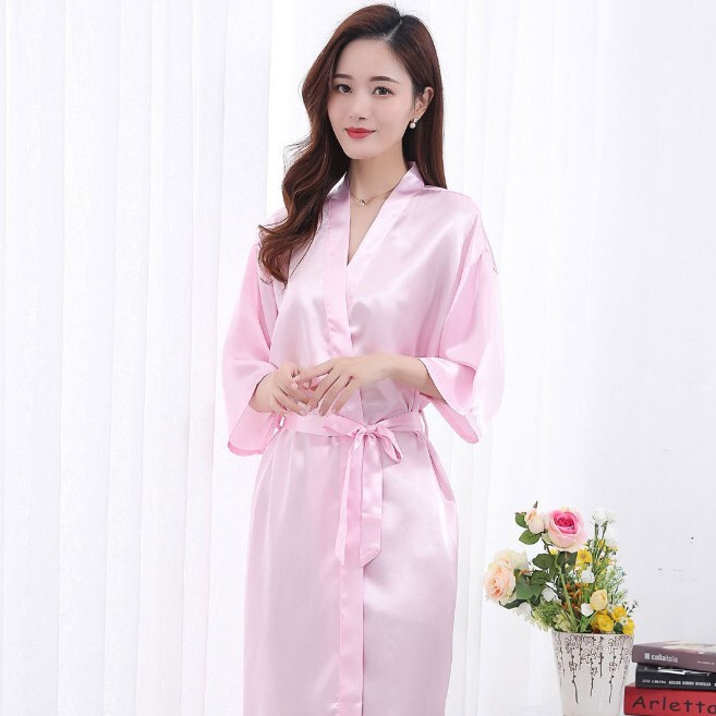 Cross-Border Women's Twisted Satin Solid Color Silk Robe Bathrobe European and American Style Long Plain Glossy Cardigan Robe Cross-Border Women's Twisted Satin Solid Color Silk Robe Bathrobe European and American Style Long Plain Glossy Cardigan Robe