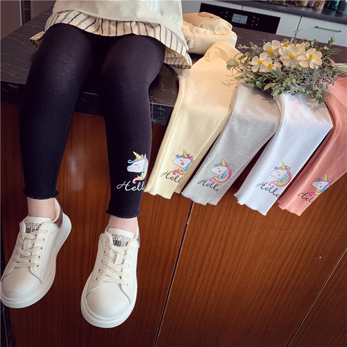 Girl's Leggings Spring and Autumn Season New Thin Style Trendy Elastic Cute Cartoon Fitted Korean Style Printed Pants