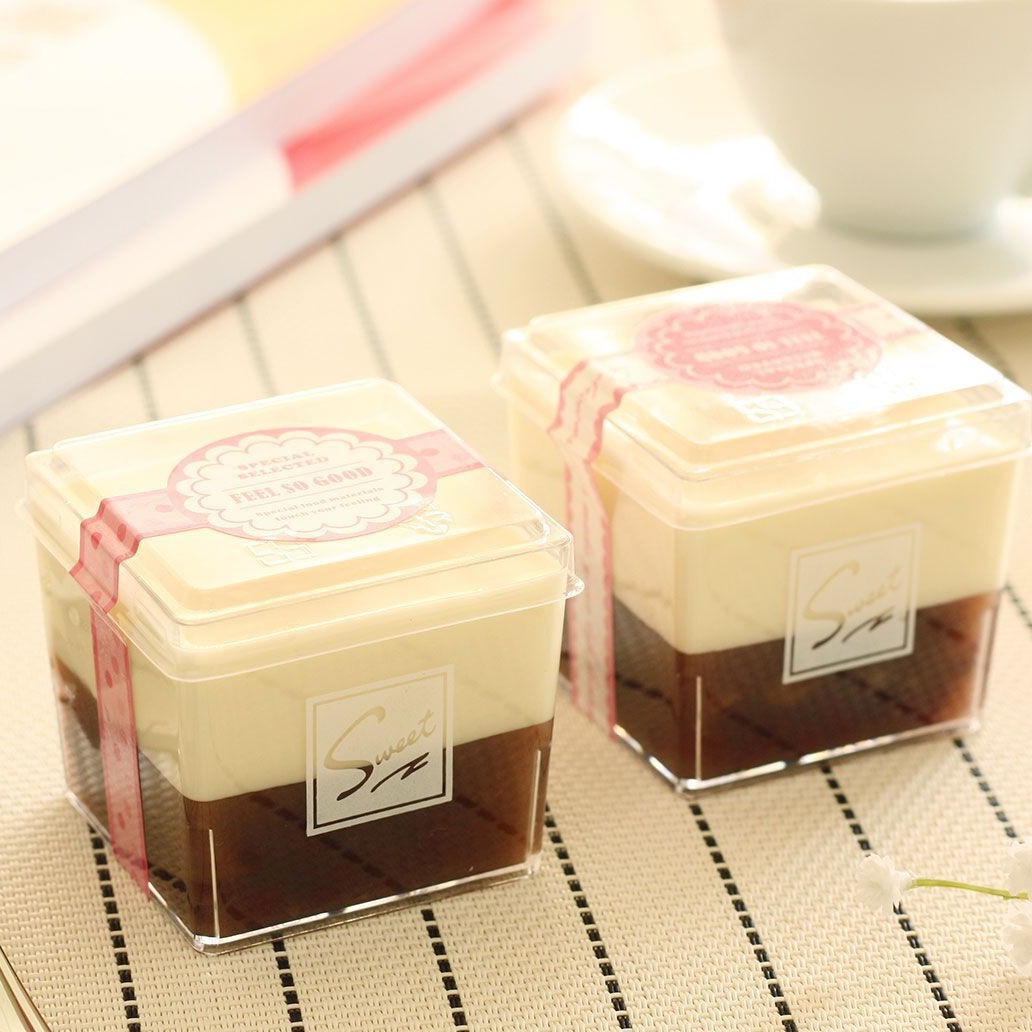 Taza de postre de plástico desechable soporte de fruta taza de mousse cuadrada Jiugongge yogur postre pudín taza pequeña taza de la torta
