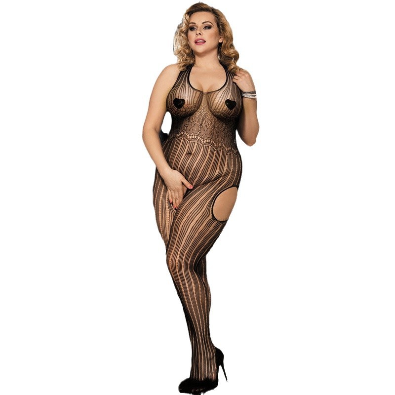 Medias sexy de talla grande europeas y americanas sexy hueco ver-a través de la red de pesca calcetines de una sola pieza transfronteriza al por mayor malla gordita chica en stock