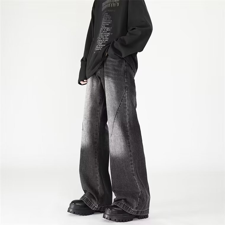 Pantalones vaqueros de los hombres de pierna ancha retro americano cleanfit Otoño e Invierno Nuevo estilo de Vibe pantalones acampanados rectos