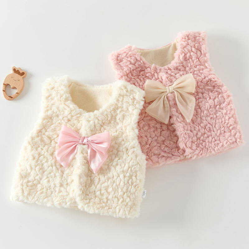 [High-grade] otoño y invierno bebés femeninos de conejo chaleco de peluche arco de aire extranjero bebé pequeño hombro princesa chaleco de primavera