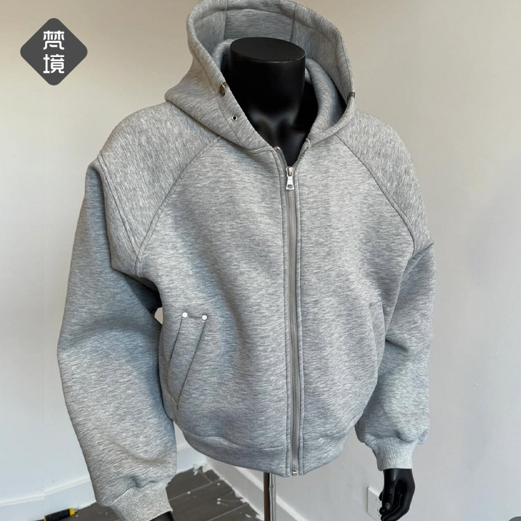 FJ男装｜ 美式boxy重磅连帽卫衣男女秋季cleanfit拉链开衫外套