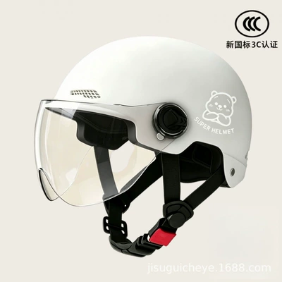 for Adults, Half Helmet, Motosiklet kaskı (dəbilqə) - white-transparent-short-mirror-silver-bear