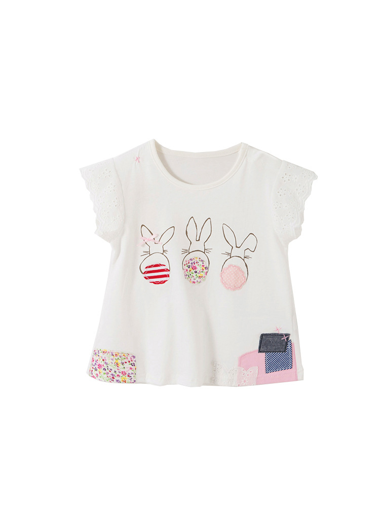 En stock ropa de verano malwee para niñas nuevo estilo europeo y americano de los niños de manga corta Camiseta de manga corta de niña