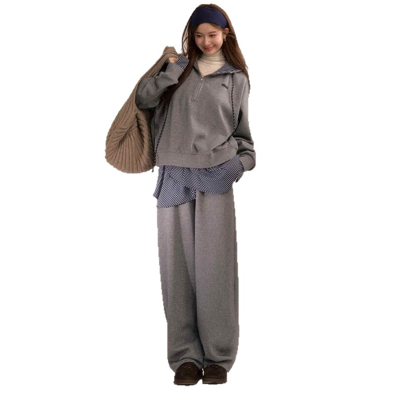 320g棉华棉原版做工孟/子/义同款格纹拼接假两件阔腿裤两件套女|undefined