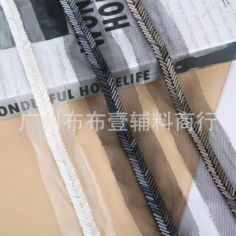 手工钉珠小花边八字人字管珠网布穿珠条码diy发饰服装鞋帽配饰