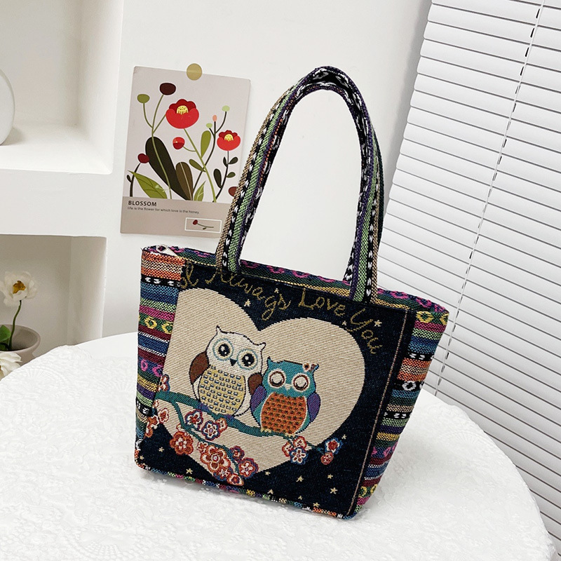 Canvas Bag Retro Embroidery Large-capacity Ethnic Style Shoulder Bag Hand-held Knitted Fabric Bag Small Version Literary Tote Bag