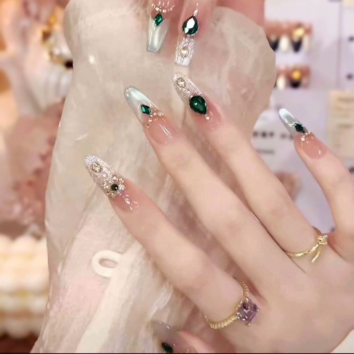 monica green french handmade wear nail polish piece finished product wholesale mid-length summer wear manicure ins style