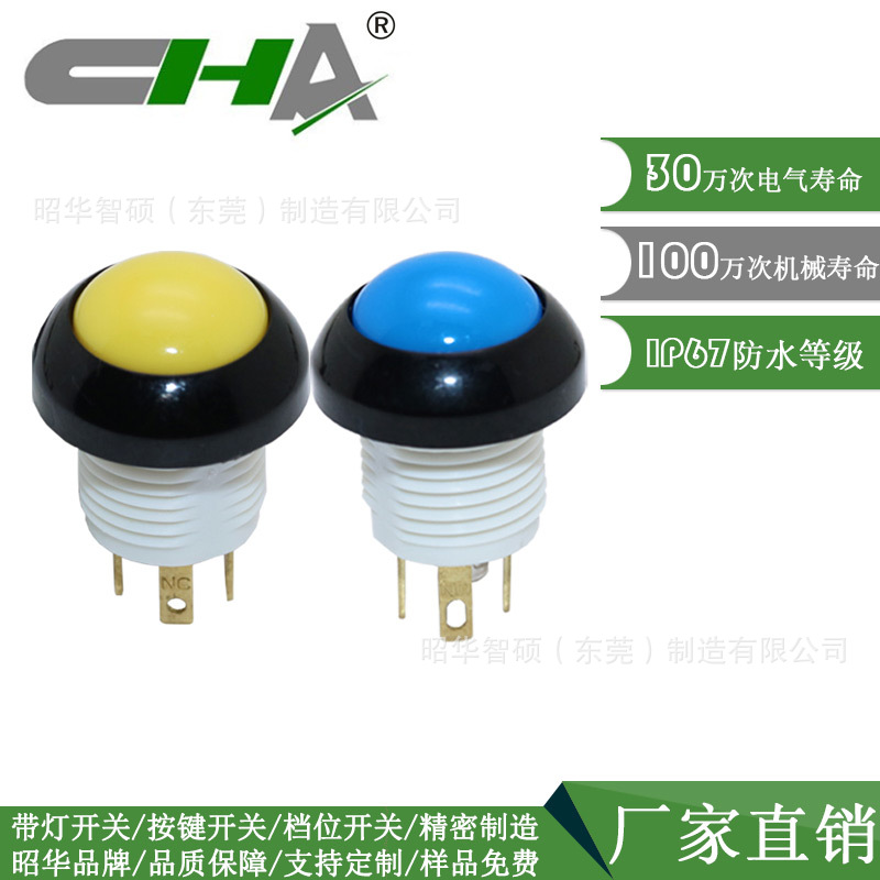 昭华供应高品质5A大电流 开孔12MM复位开关 防水高寿命100万次