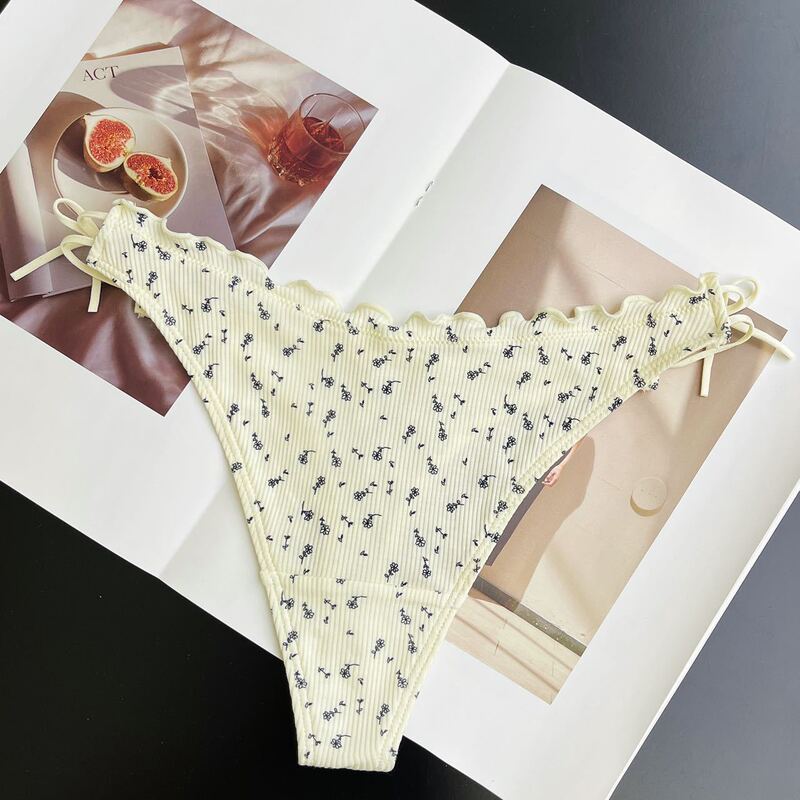 m1u シリーズフリルコットン Tバックレースアップリボン通気性 T パンツ綿底甘い T パンツ女性の T パンツ|undefined