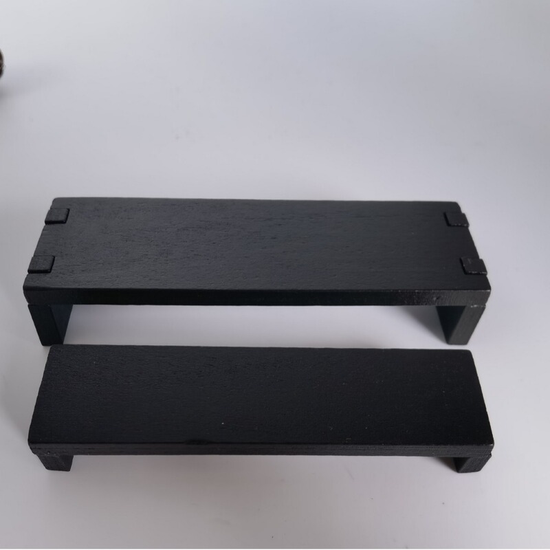 Zakka Japanese-Style Table and Chair Set Crafts Small Ornaments Doll Props Peach Wood Color Black Combination Small Bench