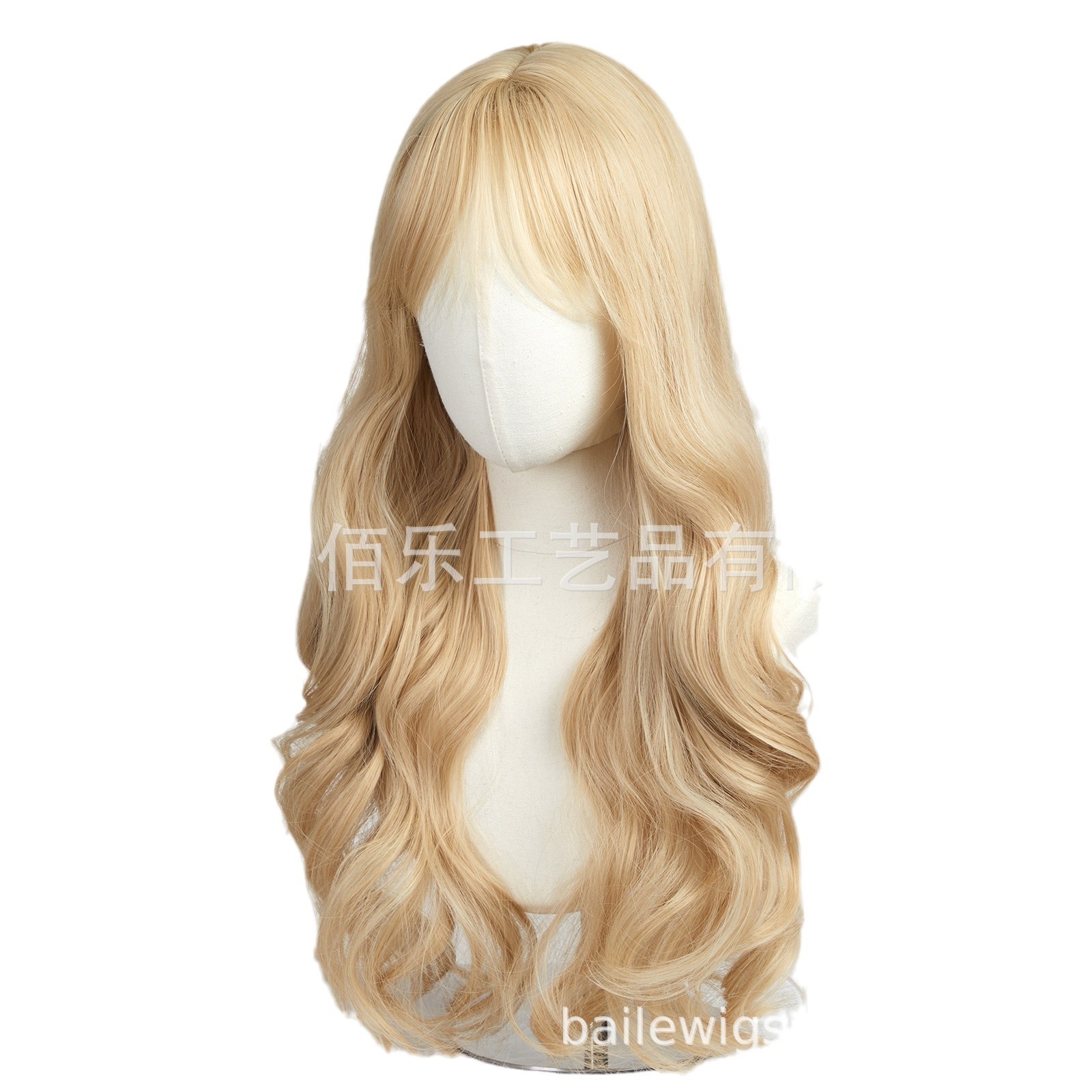 Perucas de cabello de oro transfronterizas Qi Liuhai cabello rizado largo de fibra química de cabello de mujer Xuchang cabello de cabello transfronterizos al por mayor