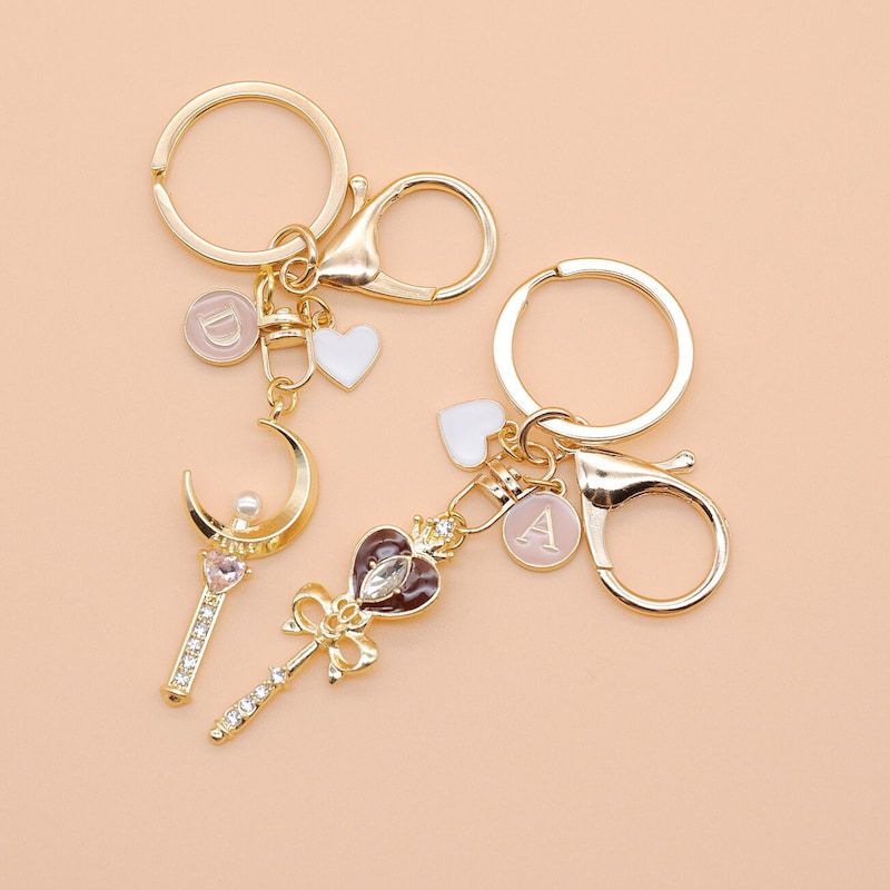 26 Letters Personalized Anime Moon Key Chain with Initial Letter Pendant Moon Bag Accessories