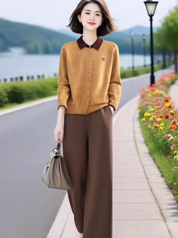 时尚休闲套装女秋季高级设计感时尚洋气减龄显瘦阔腿裤气质两件套|undefined