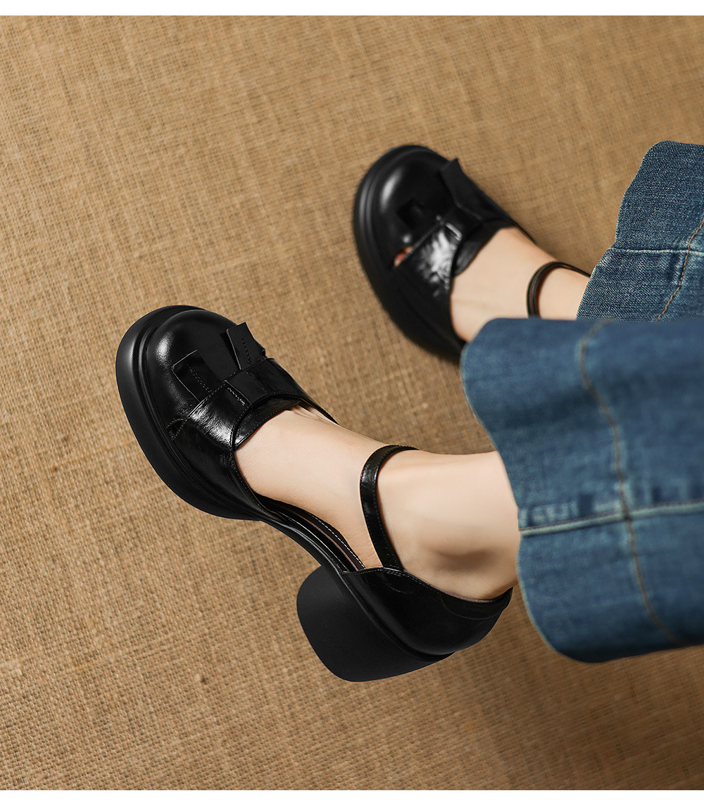 Sandal cao gót nữ mũi hở quai ngang gót vuông 7 cm — màu nâu chi tiết 13