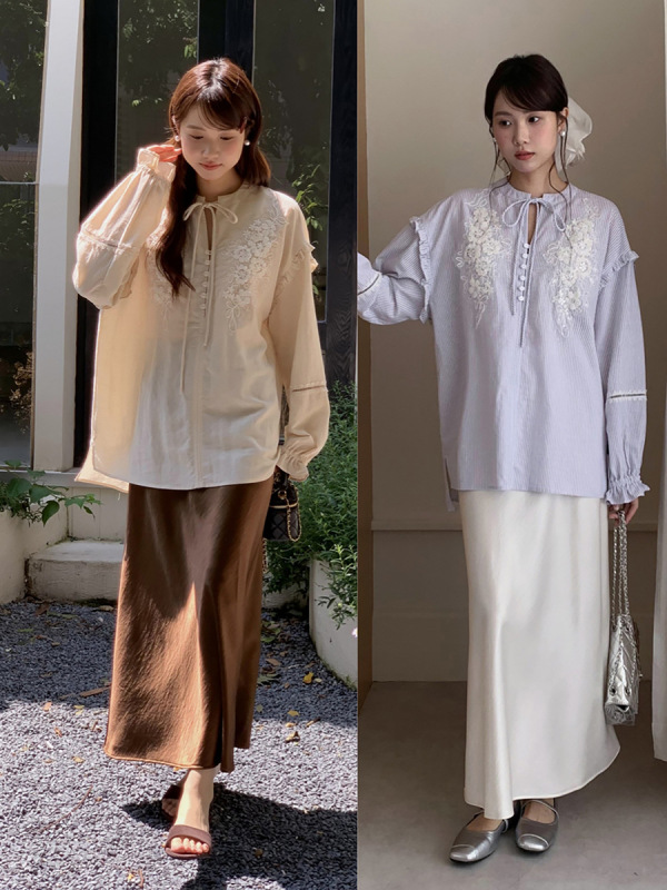 【巨重工 落日灯塔】法式复古刺绣衬衫女秋季新款长袖上衣T1971F|undefined