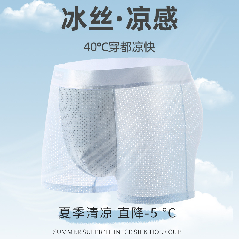 Ropa interior masculina de seda de hielo verano delgada malla de cintura media transpirable Boxer shorts para niños cabeza ropa interior juvenil antibacteriana