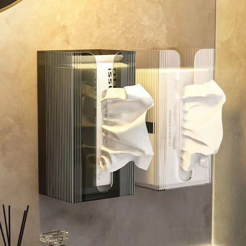 Light Luxury Tissue Box Wall-Mounted Non-Punch Household Bathroom Facial Towel Storage Toilet Paper Extraction Kitchen Inverted Hanger