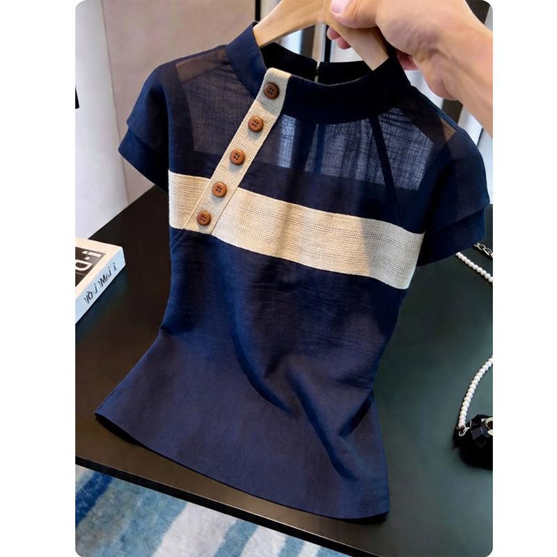 Đầm suông nữ midi phong cách Pháp thiết kế cảm giác nhỏ thời trang — Xanh lông mòng đen chi tiết 4
