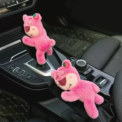 Car Gear Handle Cover Women's Internet Popular Cute Strawberry Bear Doll Car Car Gear Rod Cover Protective Cover Automatic Gear Handbrake Cover (Sürətlər qutusu və əl tormozu başlıqları) - strawberry-bear-handbrake-gear-set